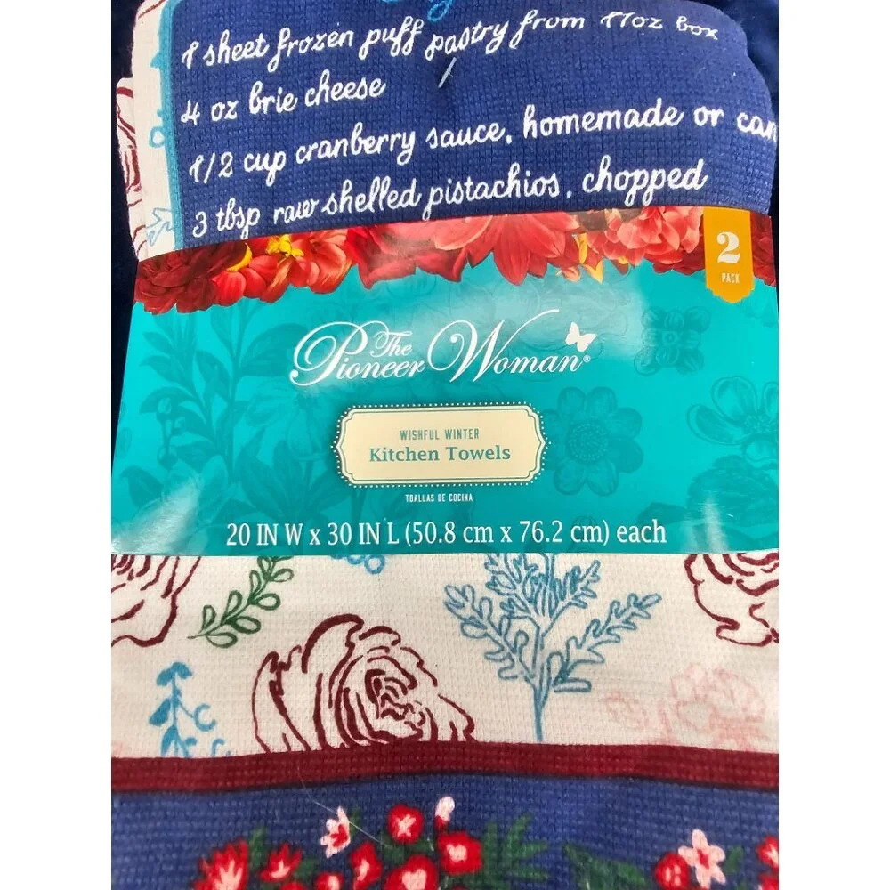 Pioneer Woman Wishful Winter Kitchen‎ Towels 1 Set Cookie Recipe New